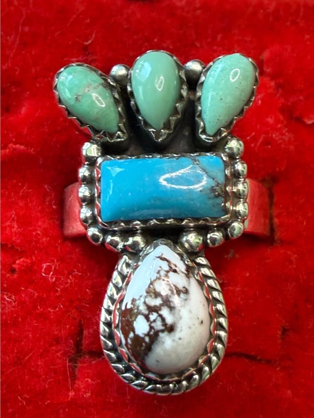 Adjustable Sterling Silver Ring With Turquoise & Wild Horse Gemstones